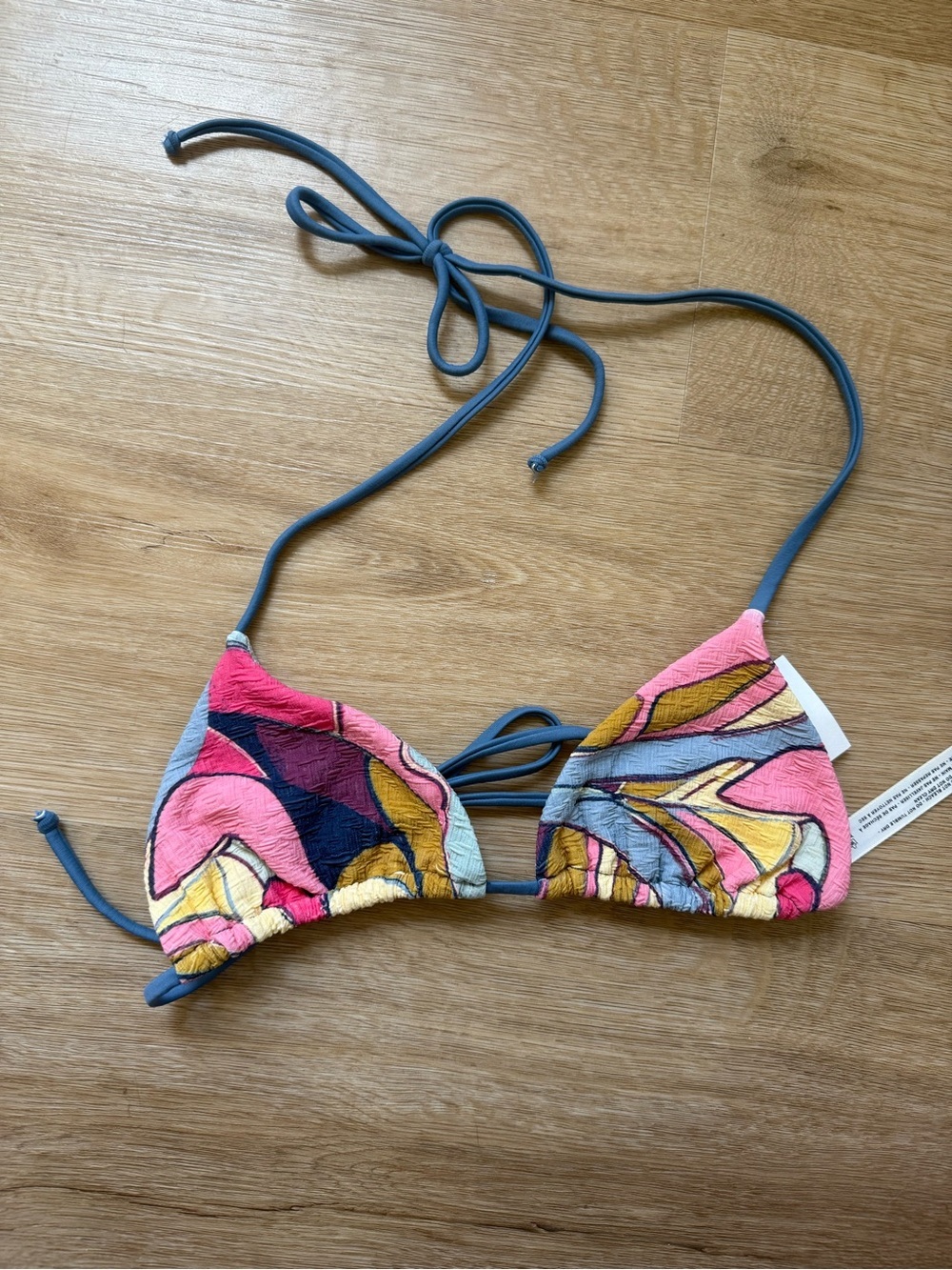 NEW Free People Multicolor Pink Yellow Blue Embroidered Triangle Bikini Top